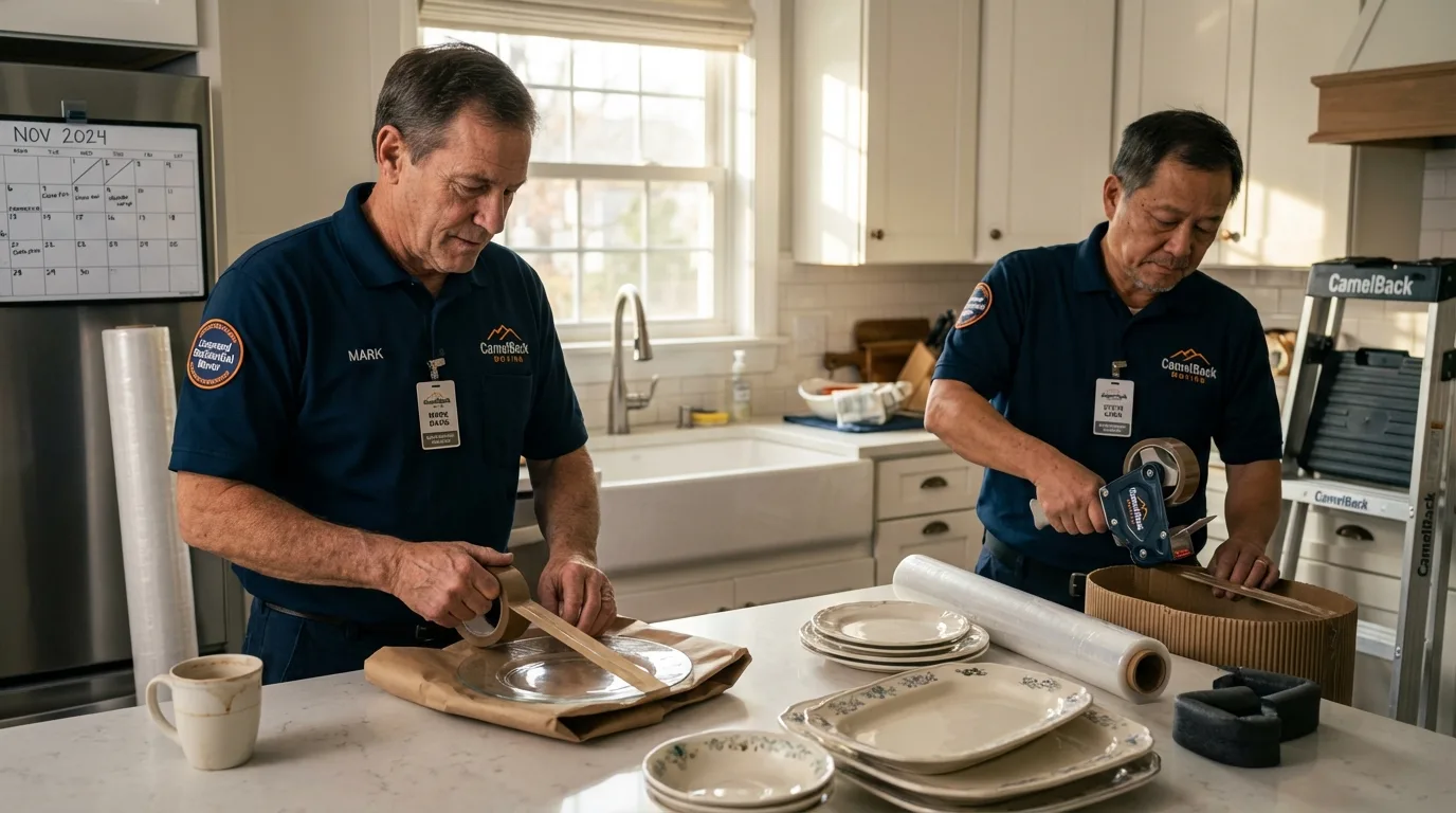 Professional crew packing kitchen dishware in Carnegie, OK